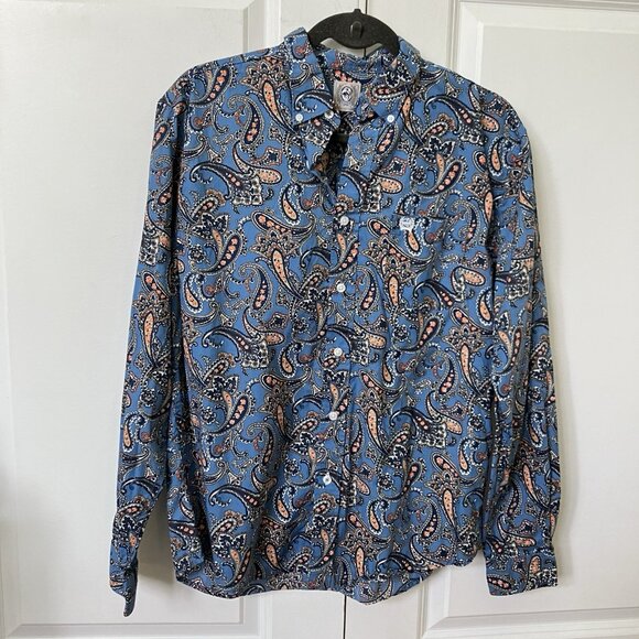 Cinch Button Up Shirt Boys XXL 16-18 Cotton Paisley Blue Western Cowboy Rodeo - Picture 1 of 5